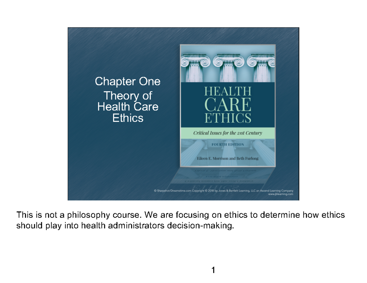 Chapter 1 - This is not a philosophy course. We are focusing on ethics ...