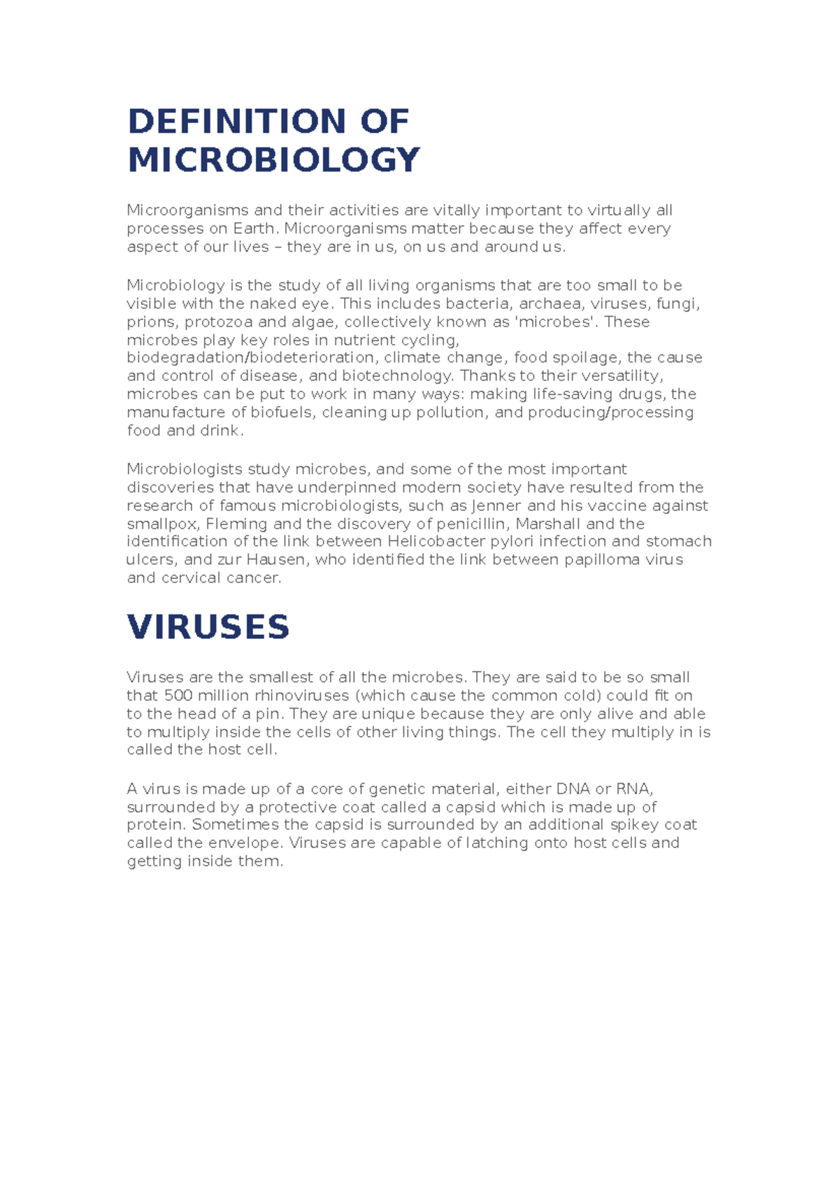 Definition OF Microbiology DEFINITION OF MICROBIOLOGY