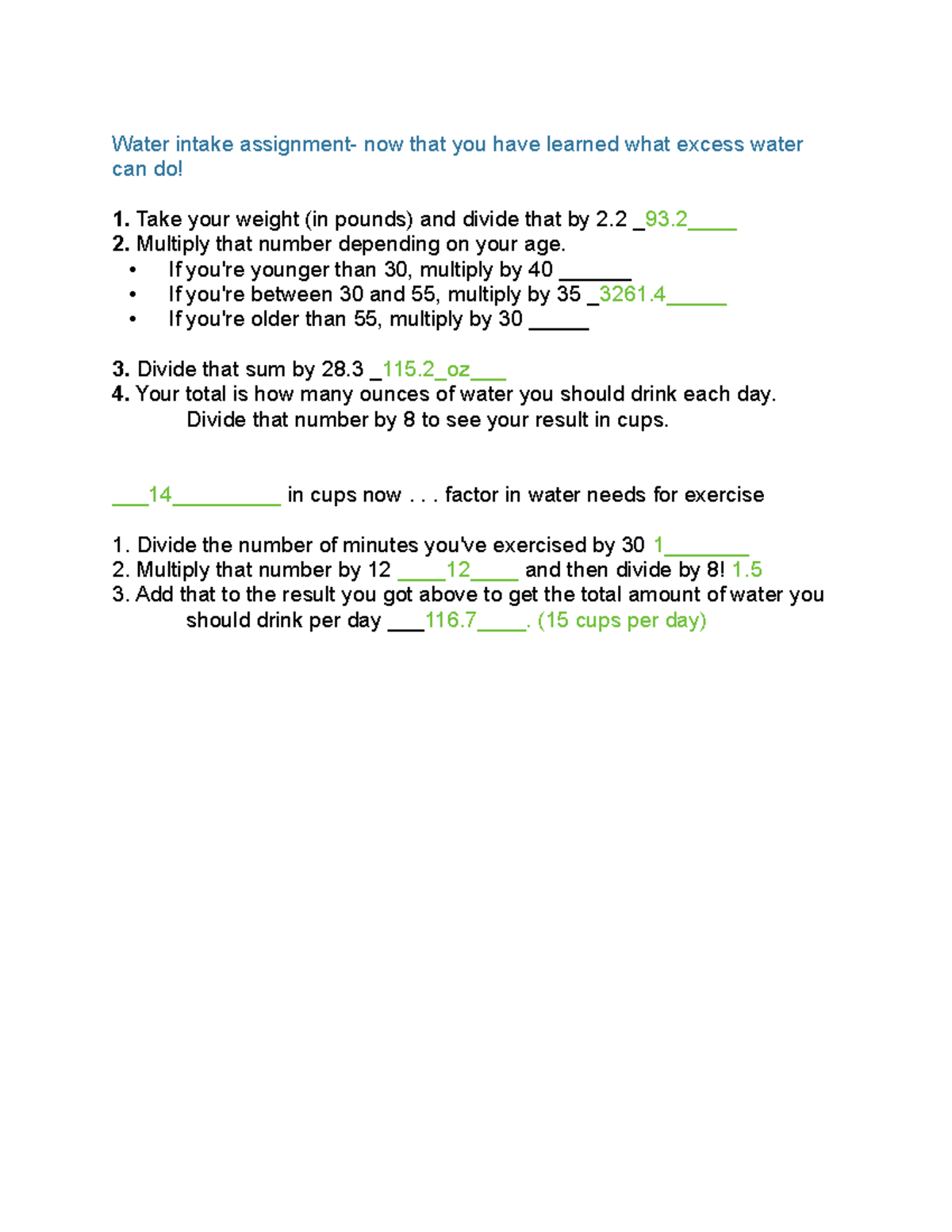 AP2 Water Intake Written Exam - Water intake assignment- now that you ...