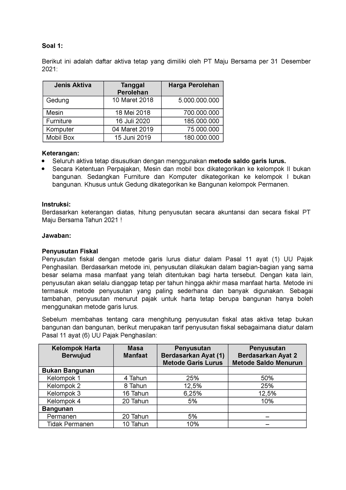 Tugas 3 Lab PPh 2 - Soal 1: Berikut Ini Adalah Daftar Aktiva Tetap Yang ...