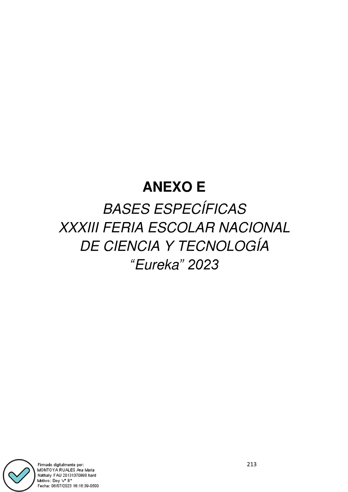 5 Bases Eureka 2023 ANEXO E BASES ESPECÍFICAS XXXIII FERIA ESCOLAR