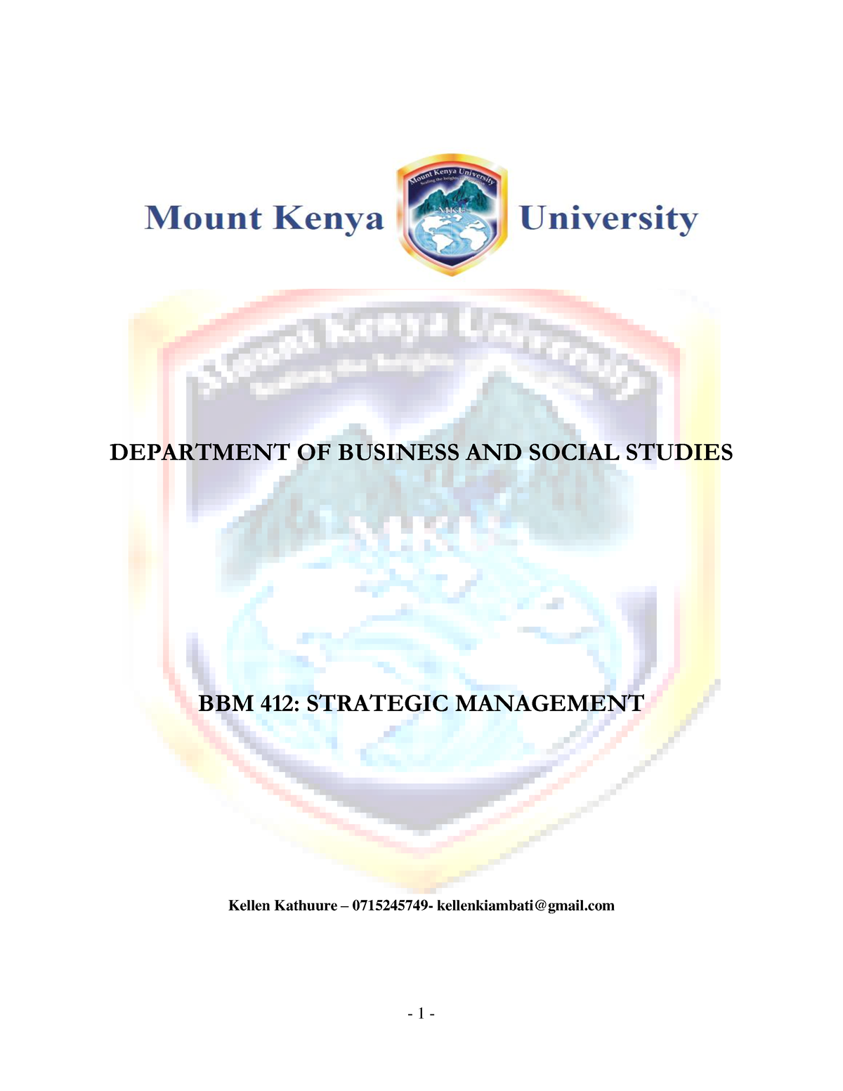 Strategic MGT Module - Revision Notes - DEPARTMENT OF BUSINESS AND ...