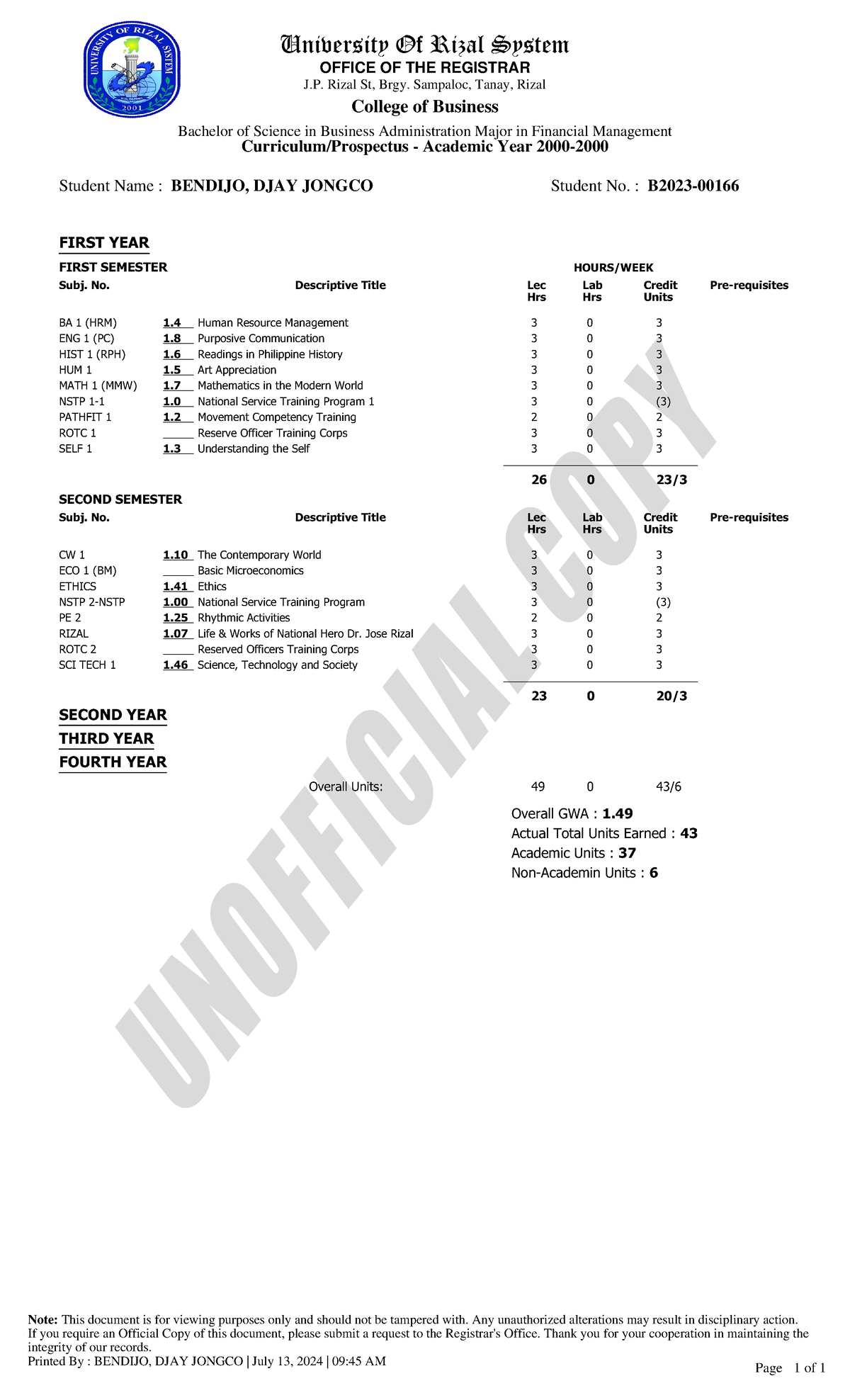 curriculum file - University Of Rizal System OFFICE OF THE REGISTRAR J ...