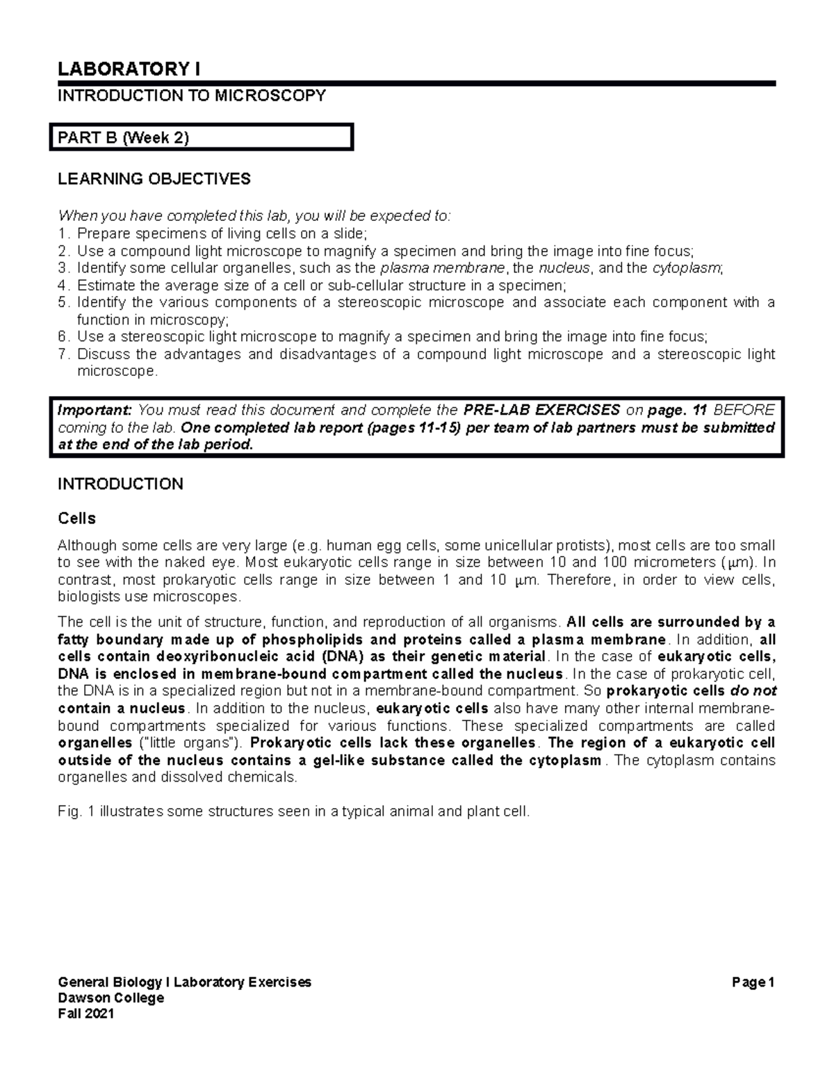 NYA F21-Lab 01-Microscopy (Part B) - LABORATORY I INTRODUCTION TO ...