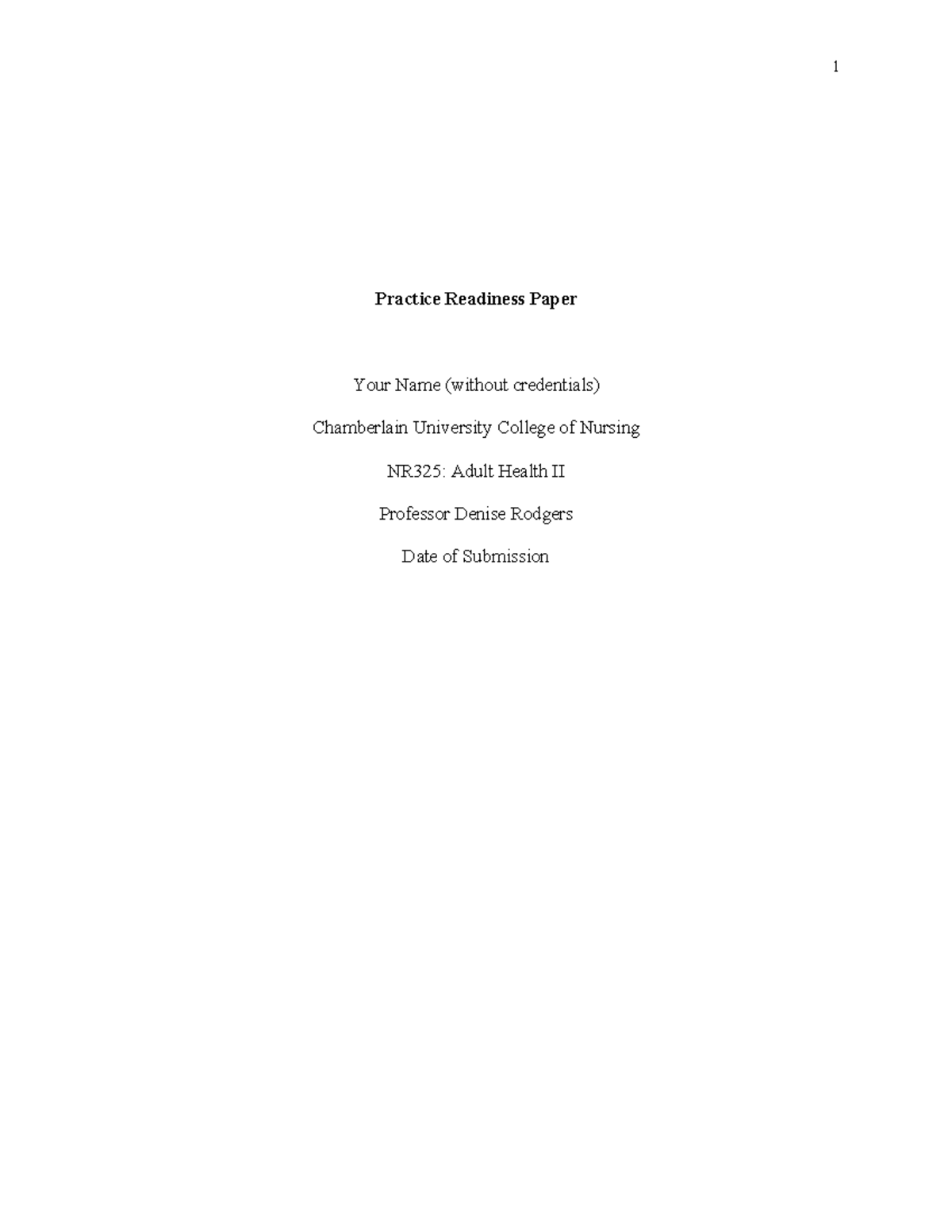 Readiness Paper: Draft - Practice Readiness Paper Your Name (without ...