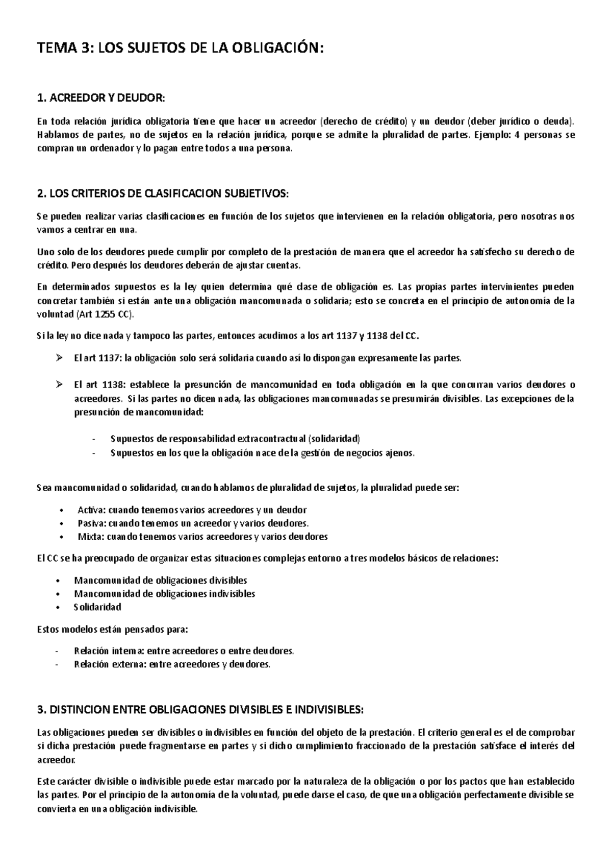 TEMA 3 apuntes del profesor - TEMA 3: LOS SUJETOS DE LA OBLIGACIÓN: 1 ...