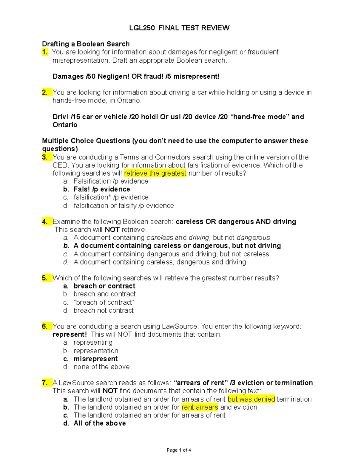 Research Review Final Exam LGL250 FINAL TEST REVIEW Drafting a