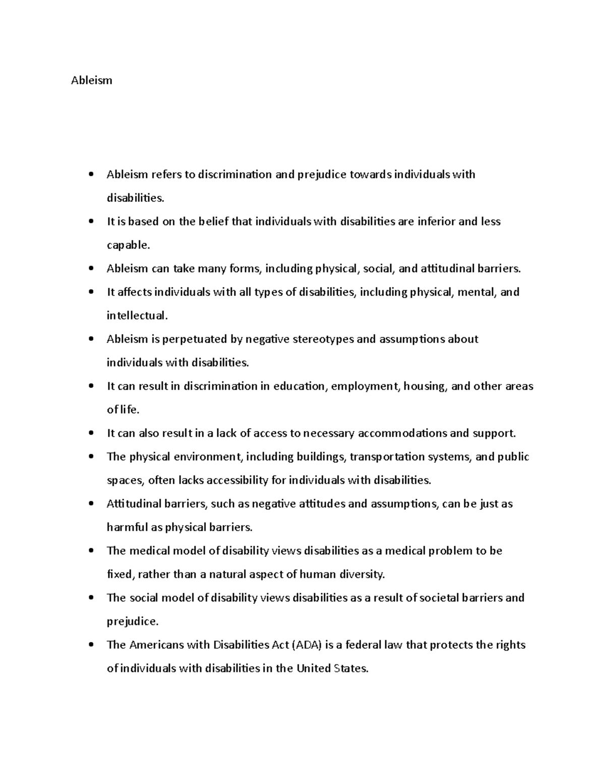 Ableism discrimination notes Ableism Ableism refers to discrimination
