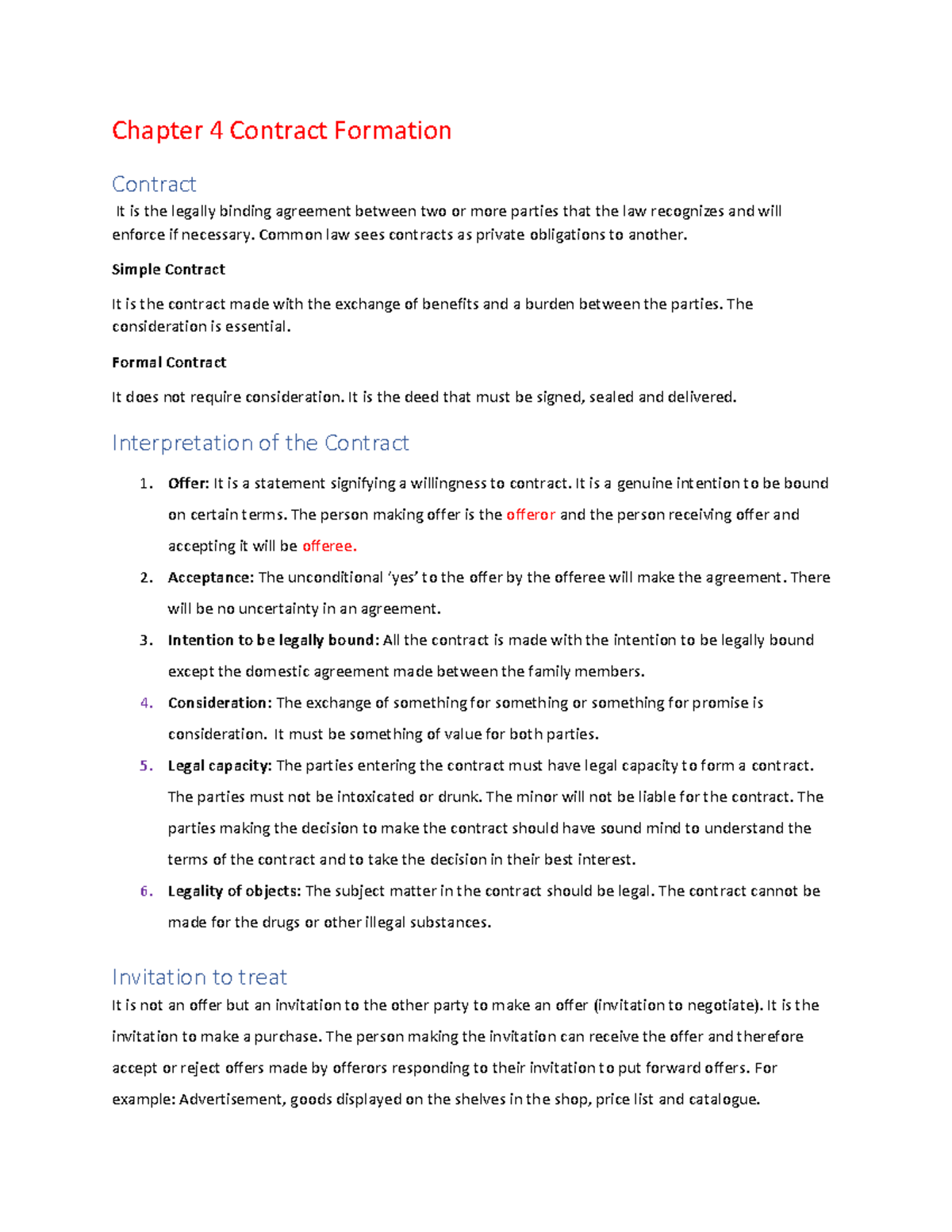 Contract - Lecture notes 3-4 - Chapter 4 Contract Formation Contract It ...