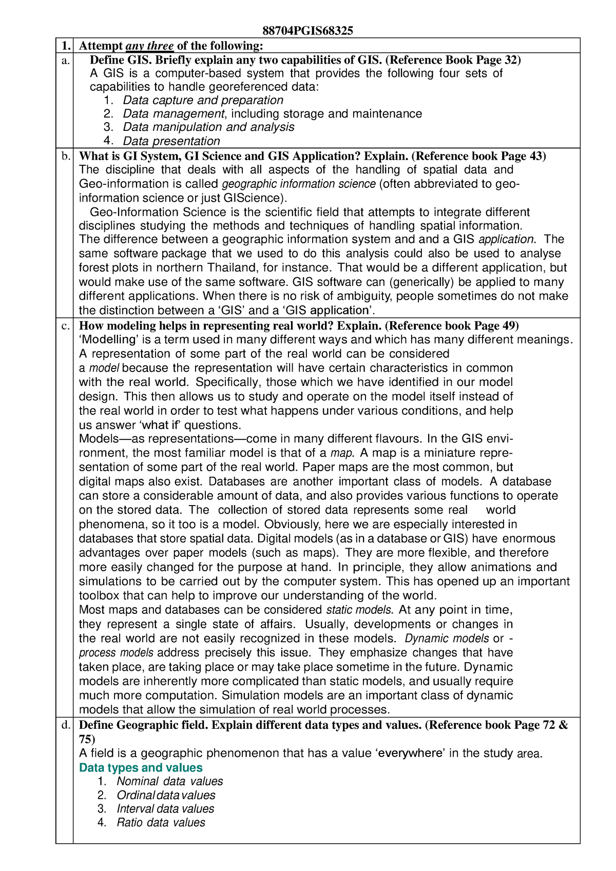 GIS April 2019 - Solution Paper - 88704PGIS Attempt Any Three Of The ...