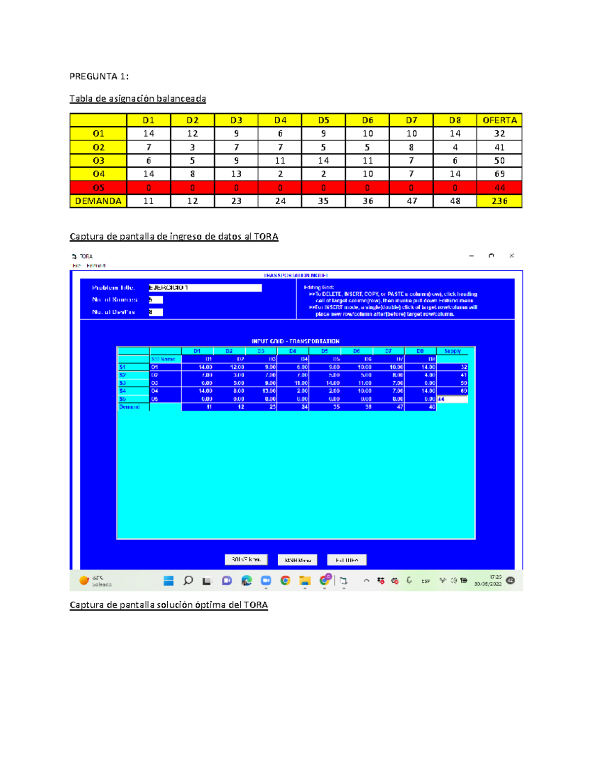 Actividad 4 IDO - ejercicio de modelo de transpote, con captura del ...