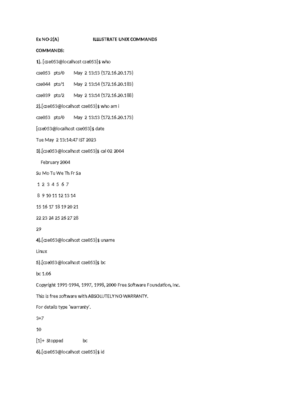 OS Print WORD FILE - Ex NO-2(A) ILLUSTRATE UNIX COMMANDS COMMANDS: 1 ...