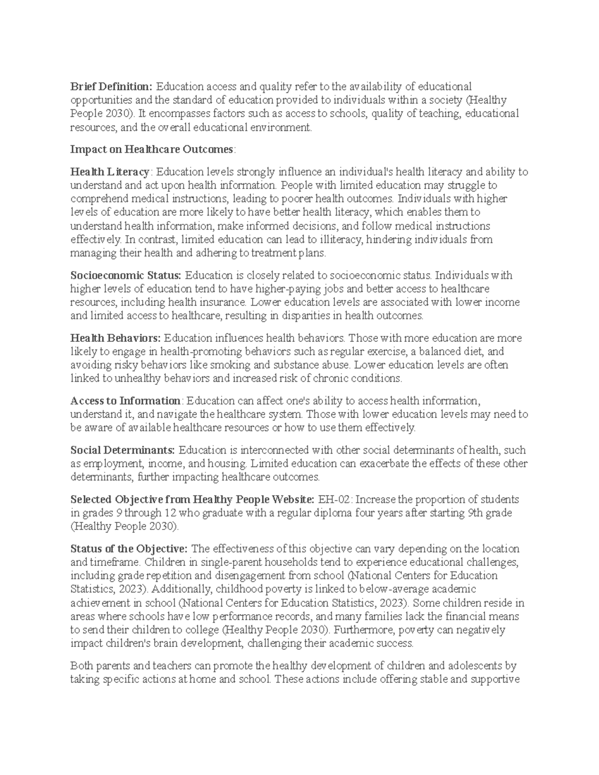 NUR 509n Week 1 Discussion Question 1 Brief Definition Education