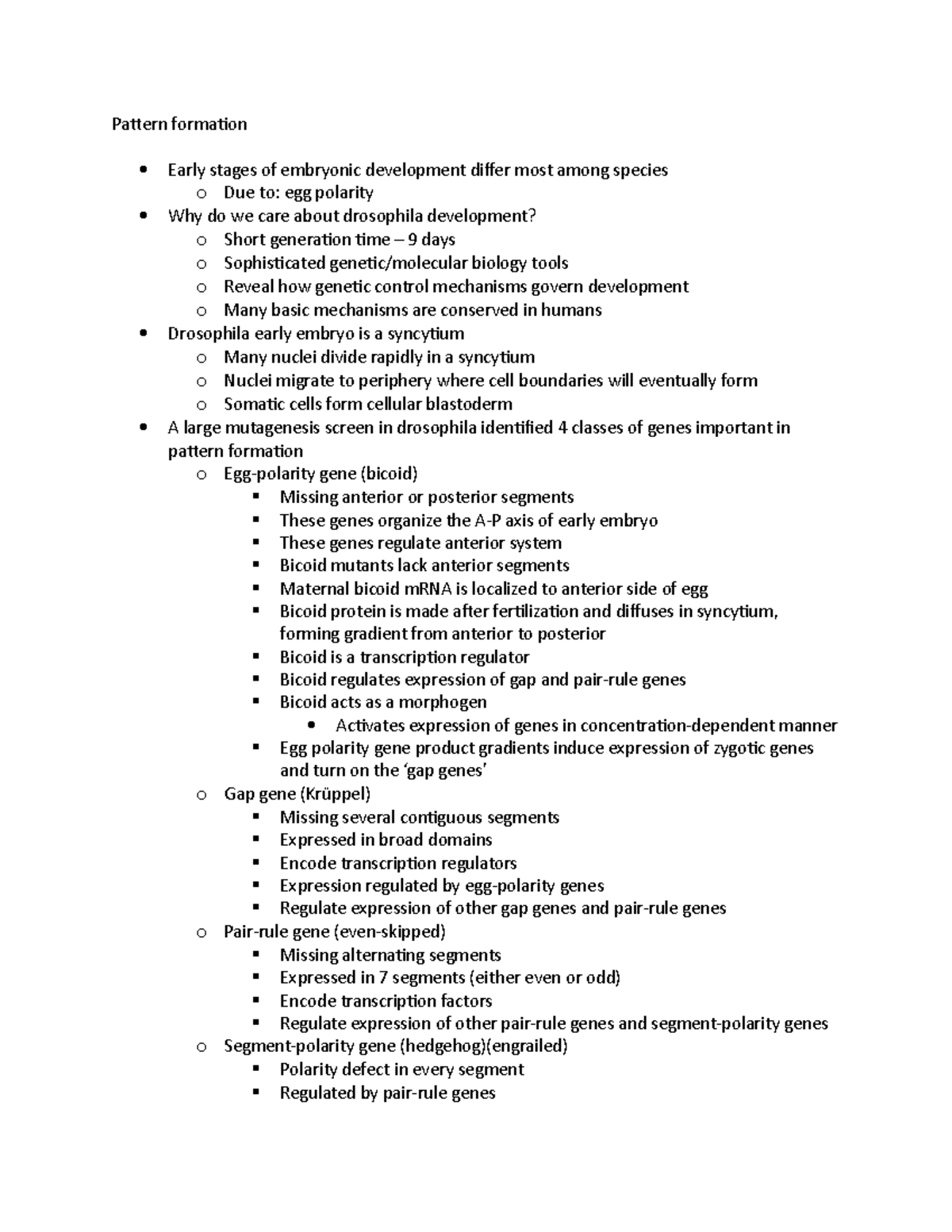 BIOMG 1350 1114 Pattern formation lecture notes Pattern