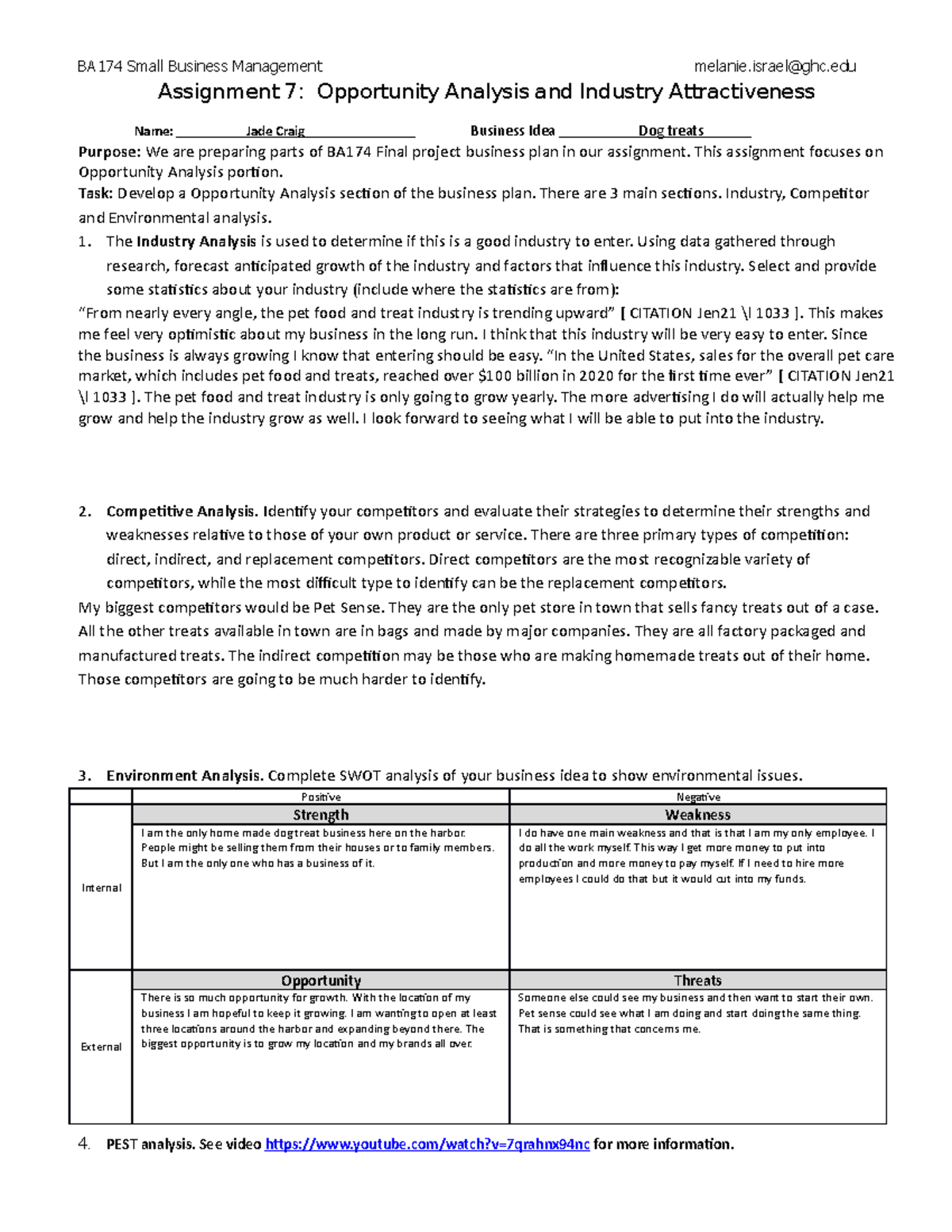 BA174 Assignment 7 - BA174 Small Business Management melanie@ghc ...