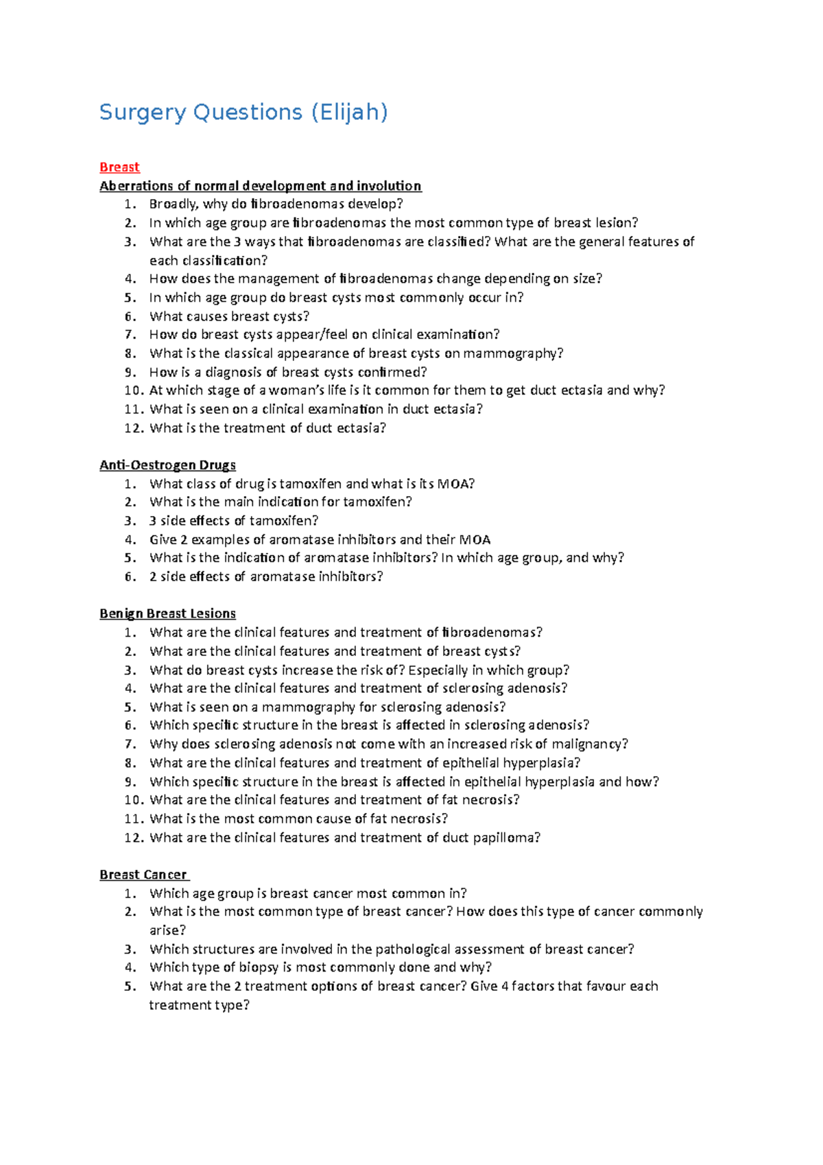 Surgery Questions MEDICINE FINALS NOTES Surgery Questions (Elijah