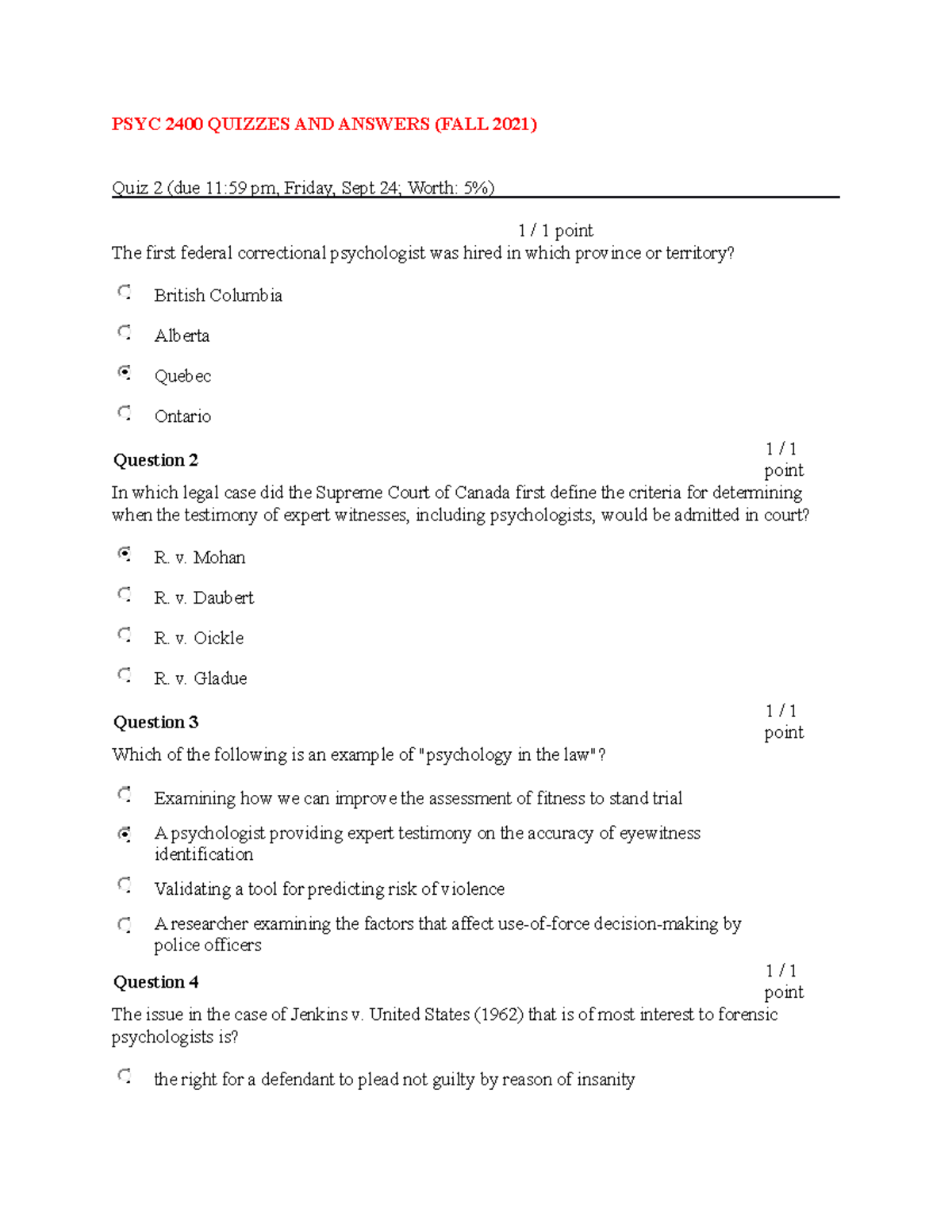 Quiz 2 PSYC2400 with answers - Psyc 2400 - Carleton - Studocu