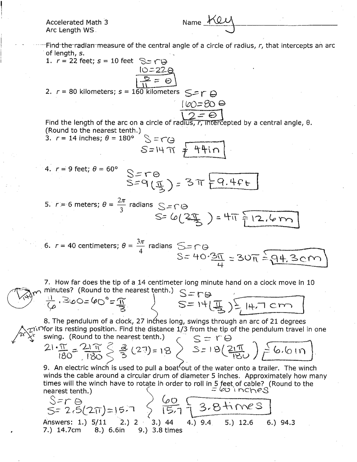 Arc length ws key - Math - Management - AUF - Studocu