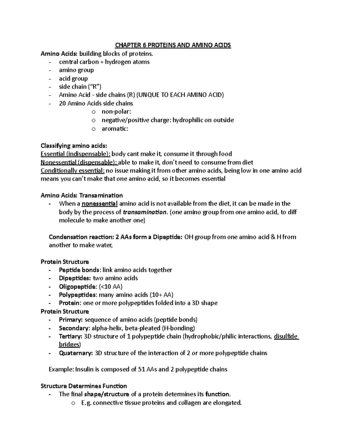 EXAM REVIEW BIOL CHAPTER 6 PROTEINS AND AMINO ACIDS Amino Acids building blocks of proteins