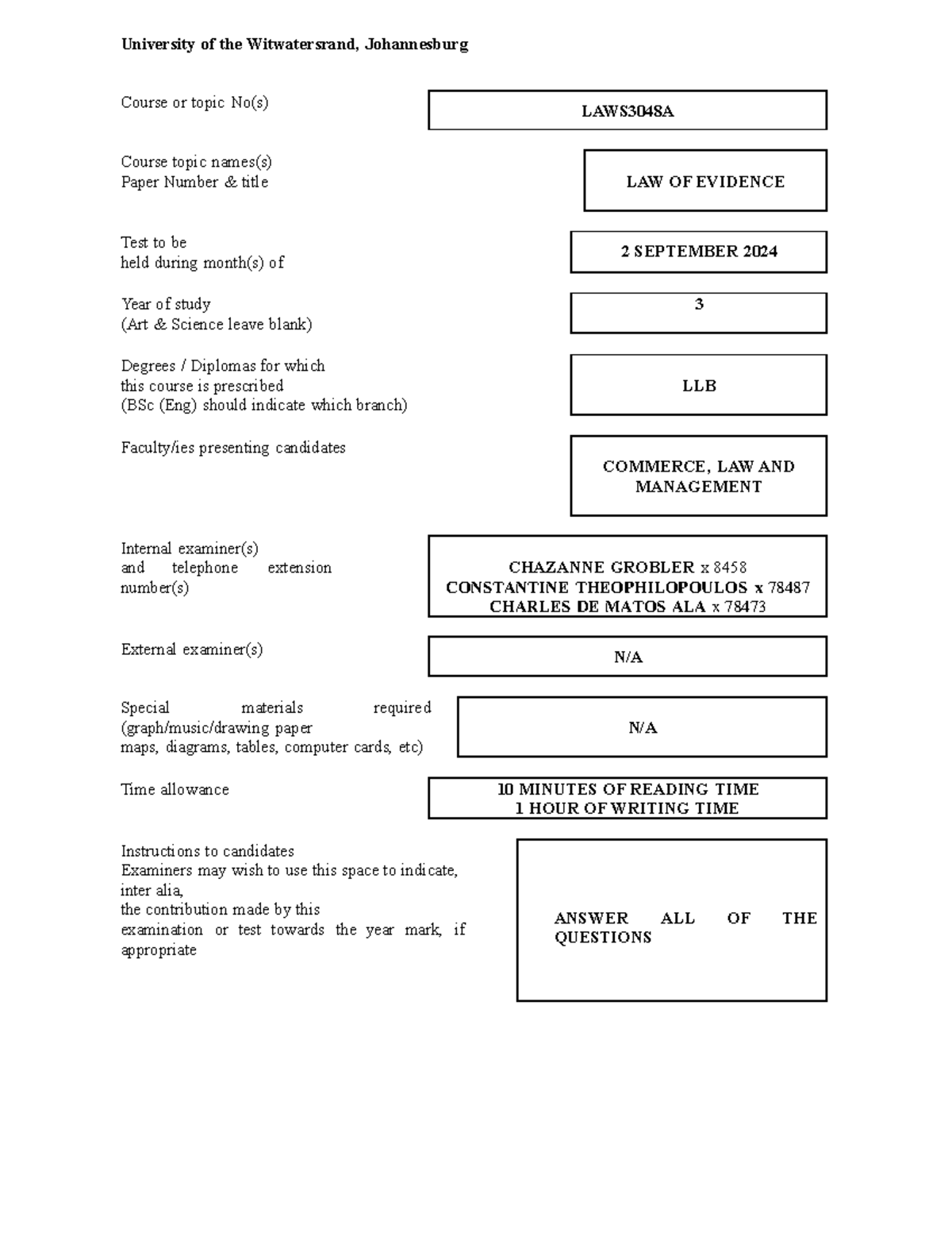 Law+of+Evidence Semester+test+1 2+September+2024 Marking+Guideline ...