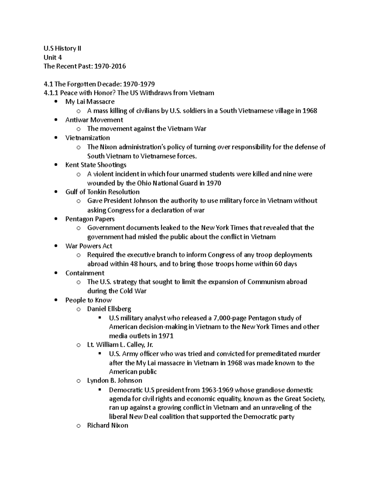 Unit 4 Notes- US History II - U History II Unit 4 The Recent Past: 1970 ...