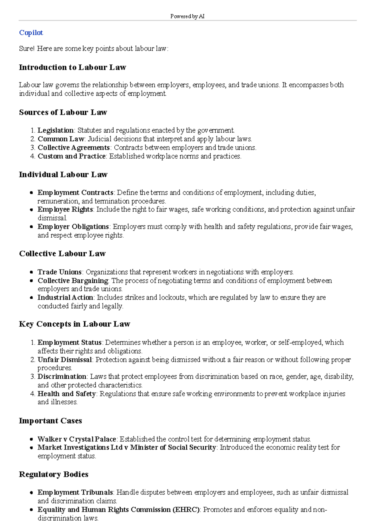 Intro to labour Law - Powered by AI Copilot Sure! Here are some key ...