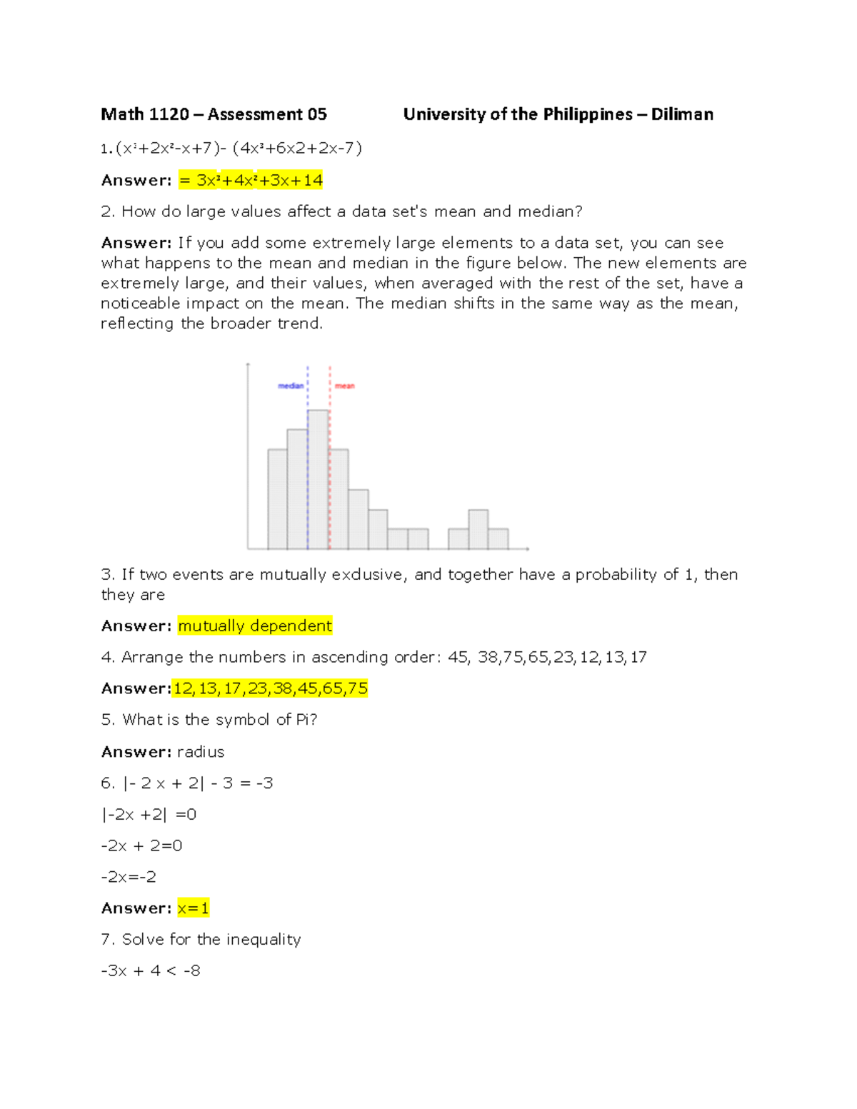 Math- Assessment Test - THESE ARE SOME EXAMPLE OF MATH EXAM - Math 1120 ...