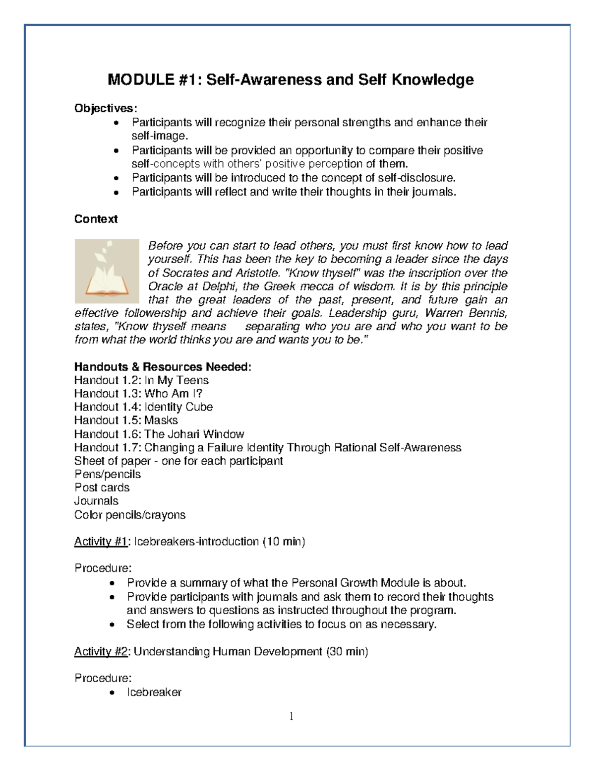 Module 1 self awareness and self knowledge - MODULE #1: Self-Awareness ...