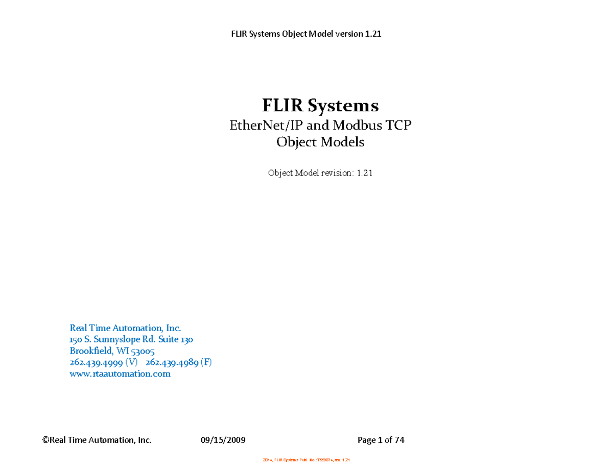 Ether Net IP and Mod Bus TCP Object Models (FLIR Systems Object Model ...