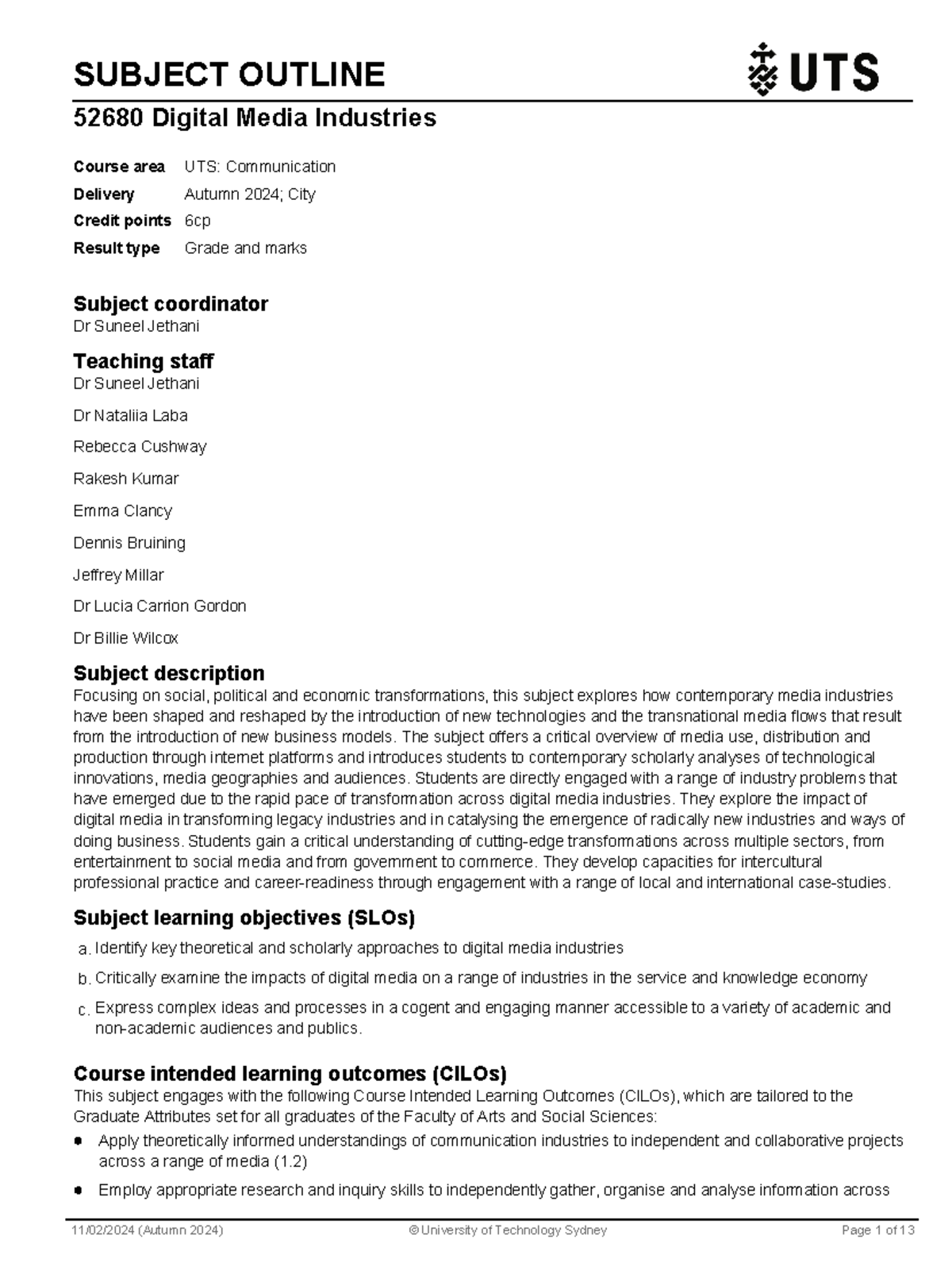 Digital Media Industries Subject Outline - SUBJECT OUTLINE 52680 ...