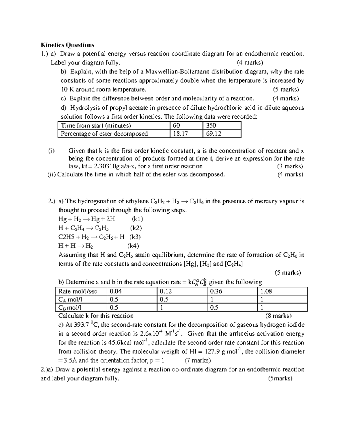 and Electrochemistry Questions Questions 1.) a