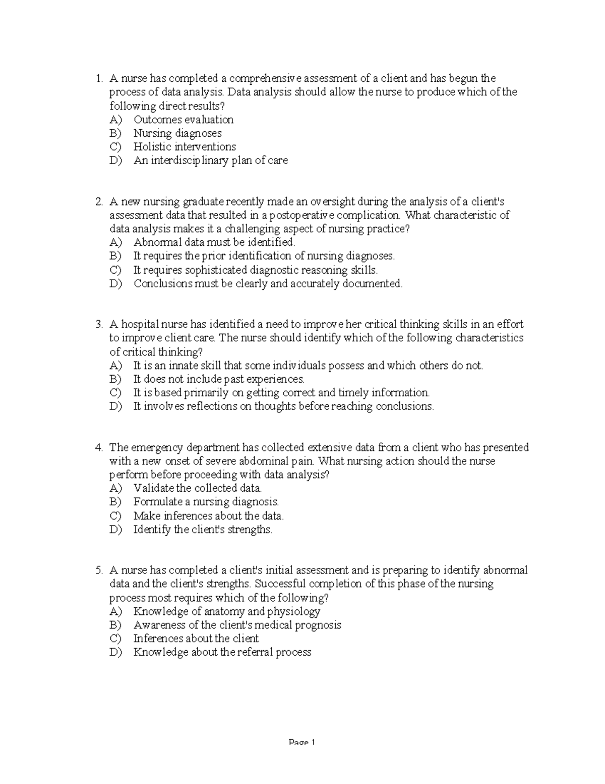 5 - Question - Page 1 A nurse has completed a comprehensive assessment ...