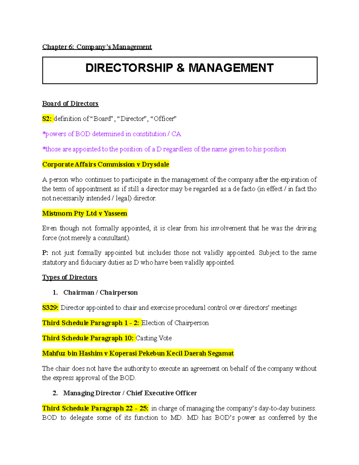 Chapter 6 - Chapter 6: Company’s Management DIRECTORSHIP & MANAGEMENT ...