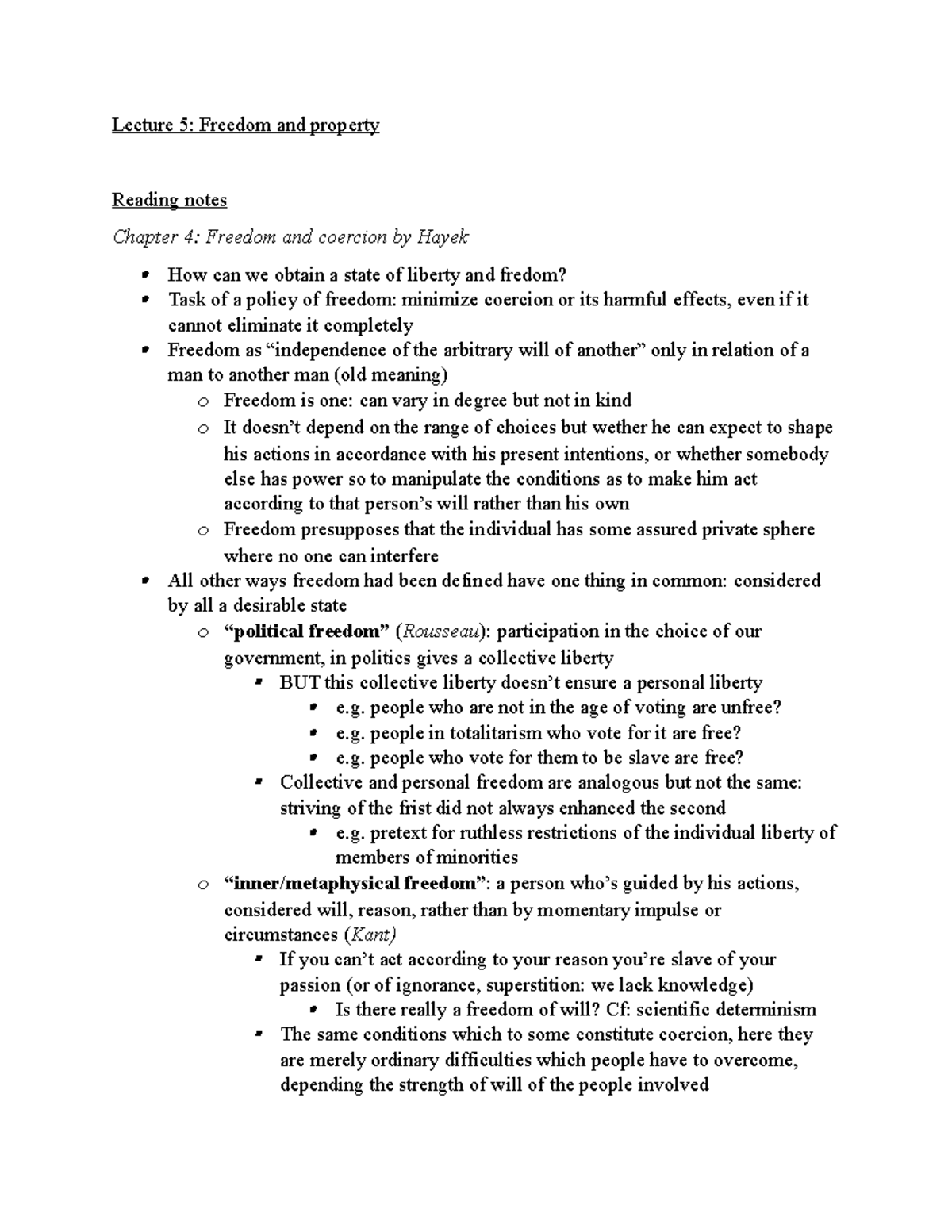 Lecture 5 of political theory - Lecture 5: Freedom and property Reading ...