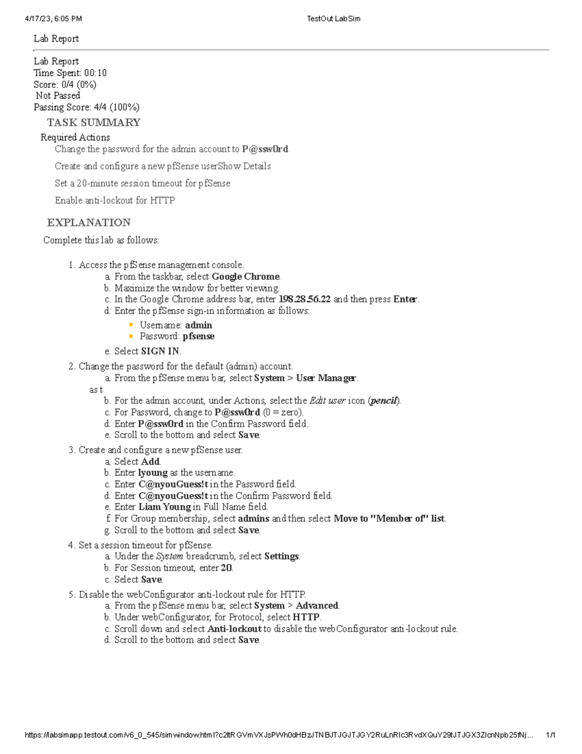 6.2.5 Configure Network Security Appliance Access lab 4/17/23, 605