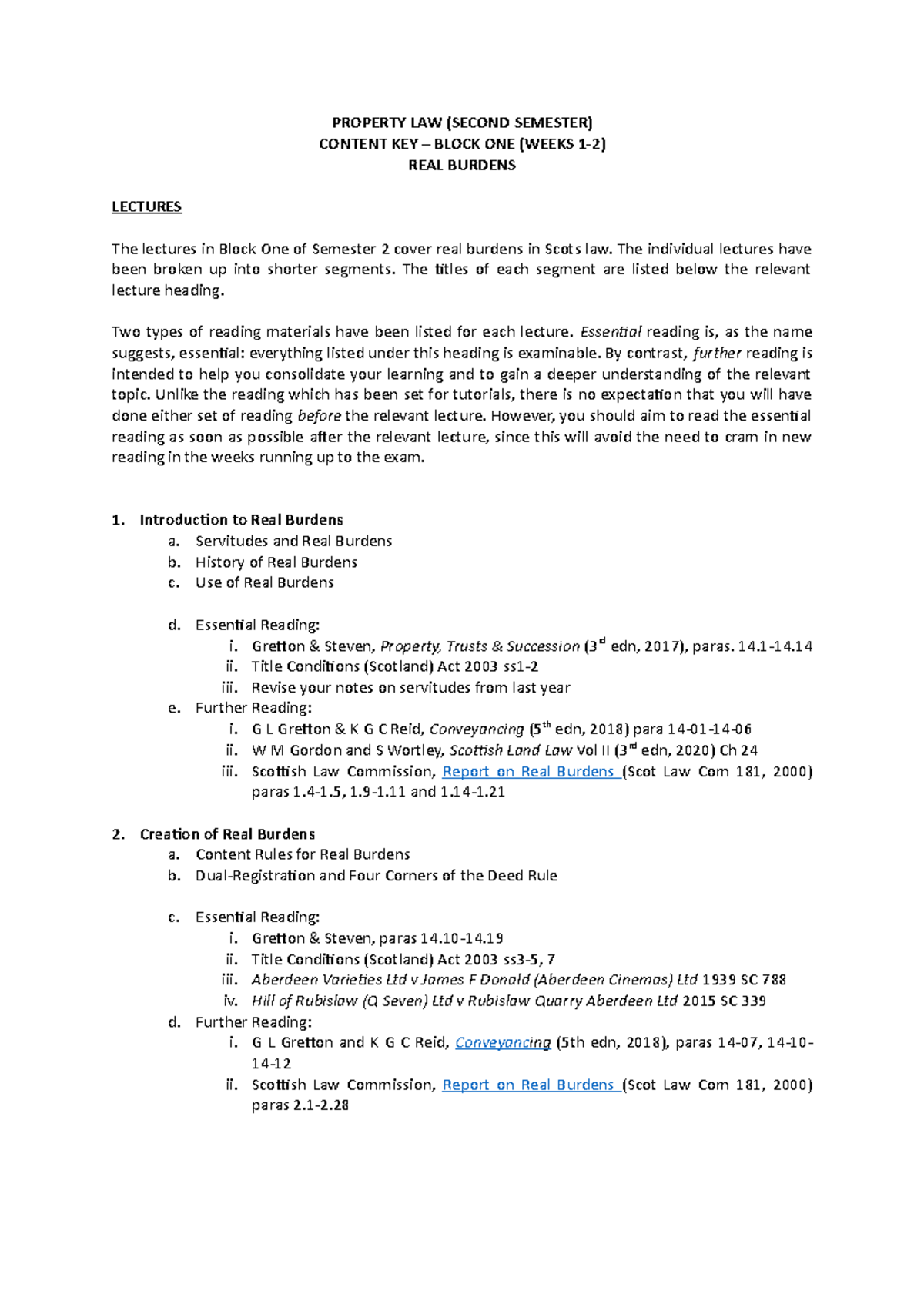 Block One Content Key (S2) PROPERTY LAW (SECOND SEMESTER) CONTENT