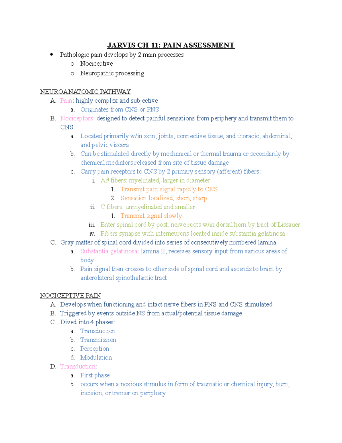 Jarvis CH 11 Pain Assessment - JARVIS CH 11: PAIN ASSESSMENT Pathologic ...