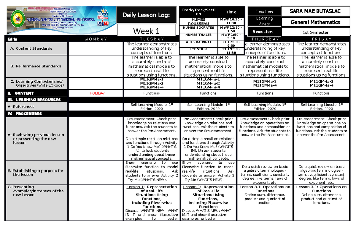 DLL Q3 WEEK 1 - Daily Lesson Log - Ed to M O N D A Y T U E S D A Y W E ...