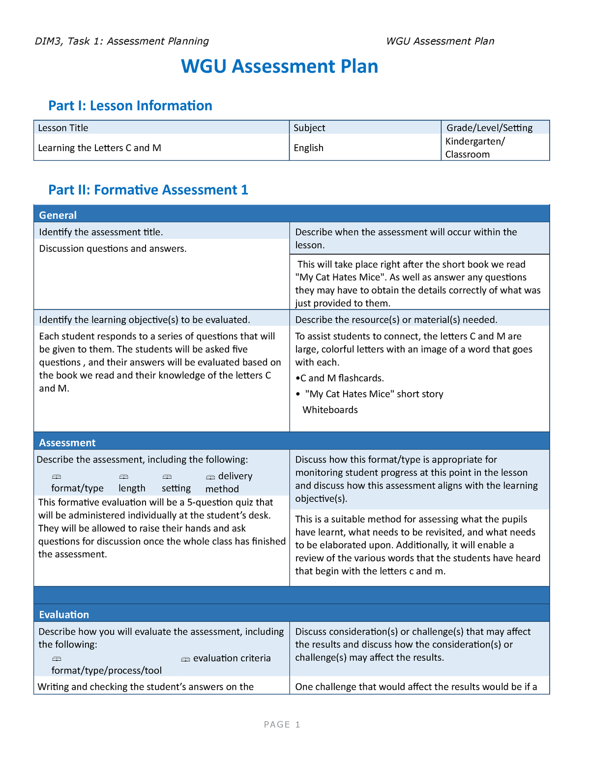 Wgu Lesson Plan Format