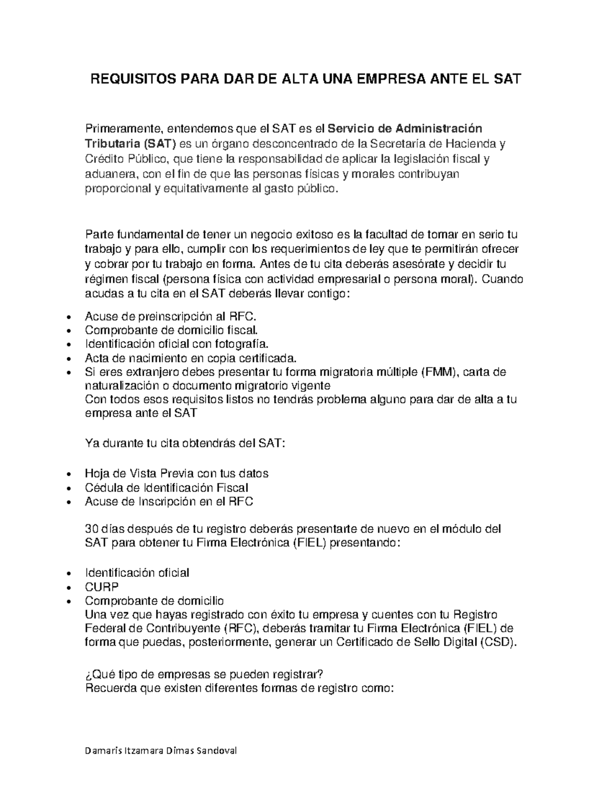 Requisitos PARA DAR DE ALTA UNA Empresa ANTE EL SAT - Damaris Itzamara ...