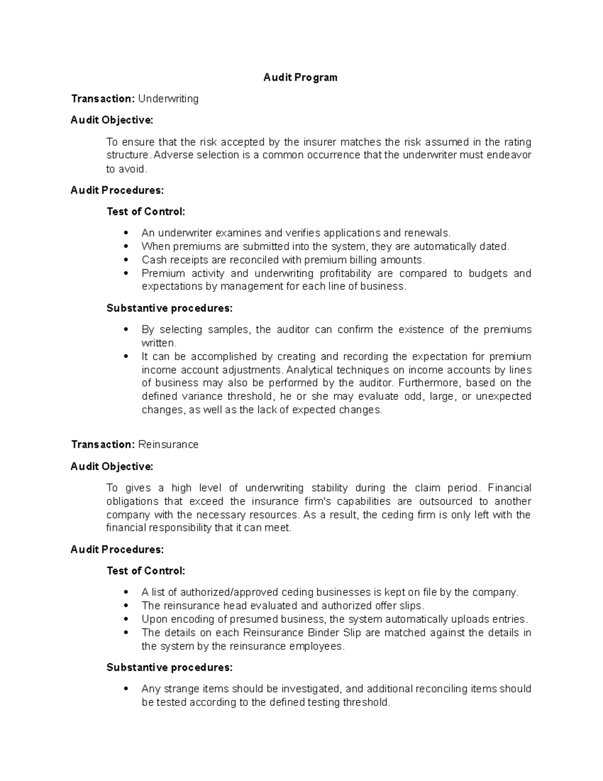 (7 Task Performance) - Audit Report - Audit Program Transaction 