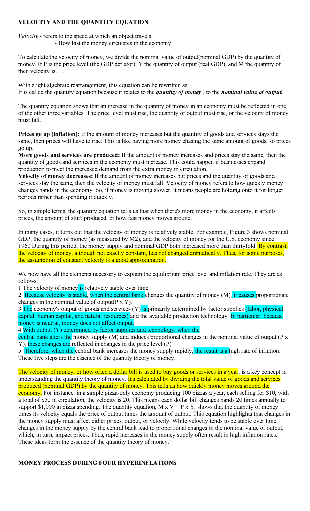 ECON 122 notes report 2 - dferhgf - VELOCITY AND THE QUANTITY EQUATION ...