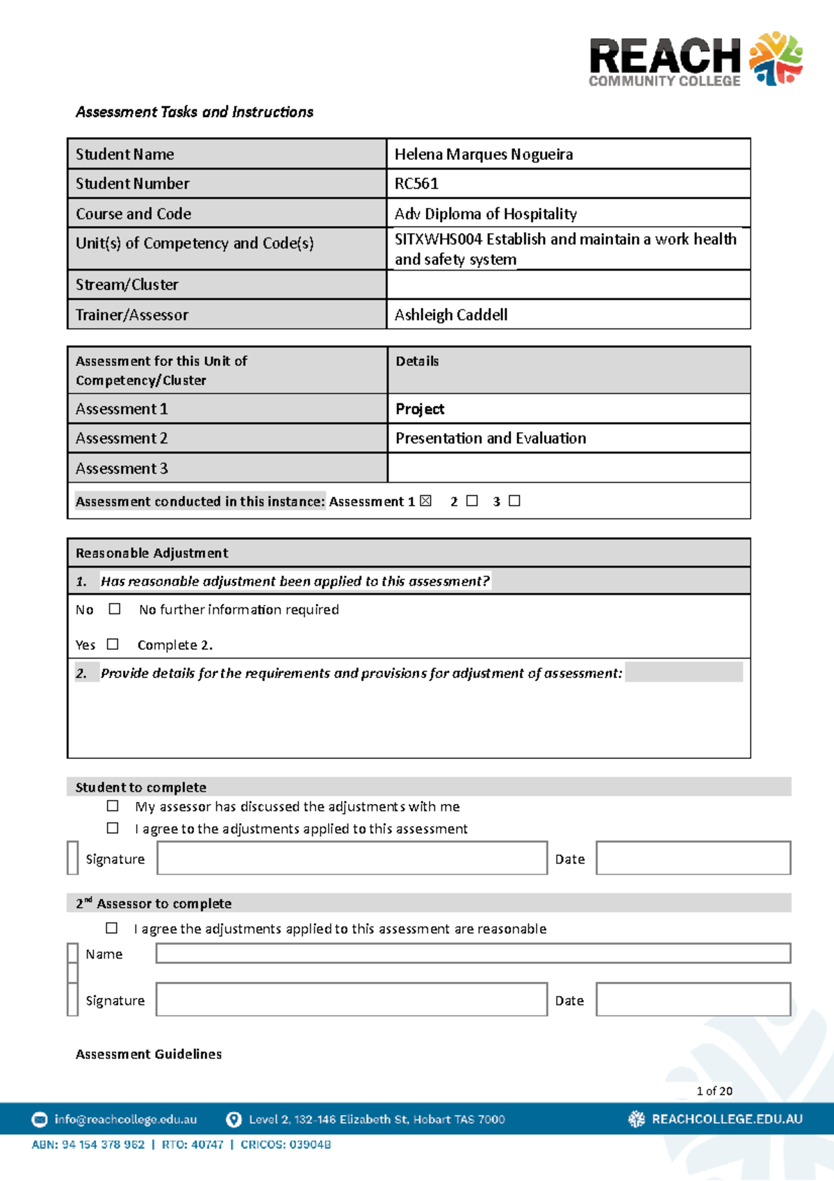 Sitxwhs 004 Assessment 1 -project - Assessment Tasks And Instructions 