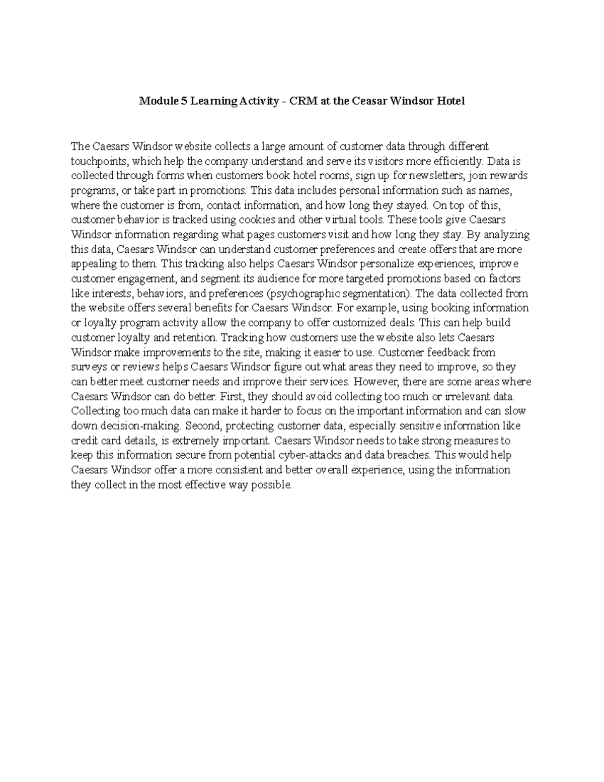 Module 5 Learning Activity Module 5 Learning Activity Crm At The