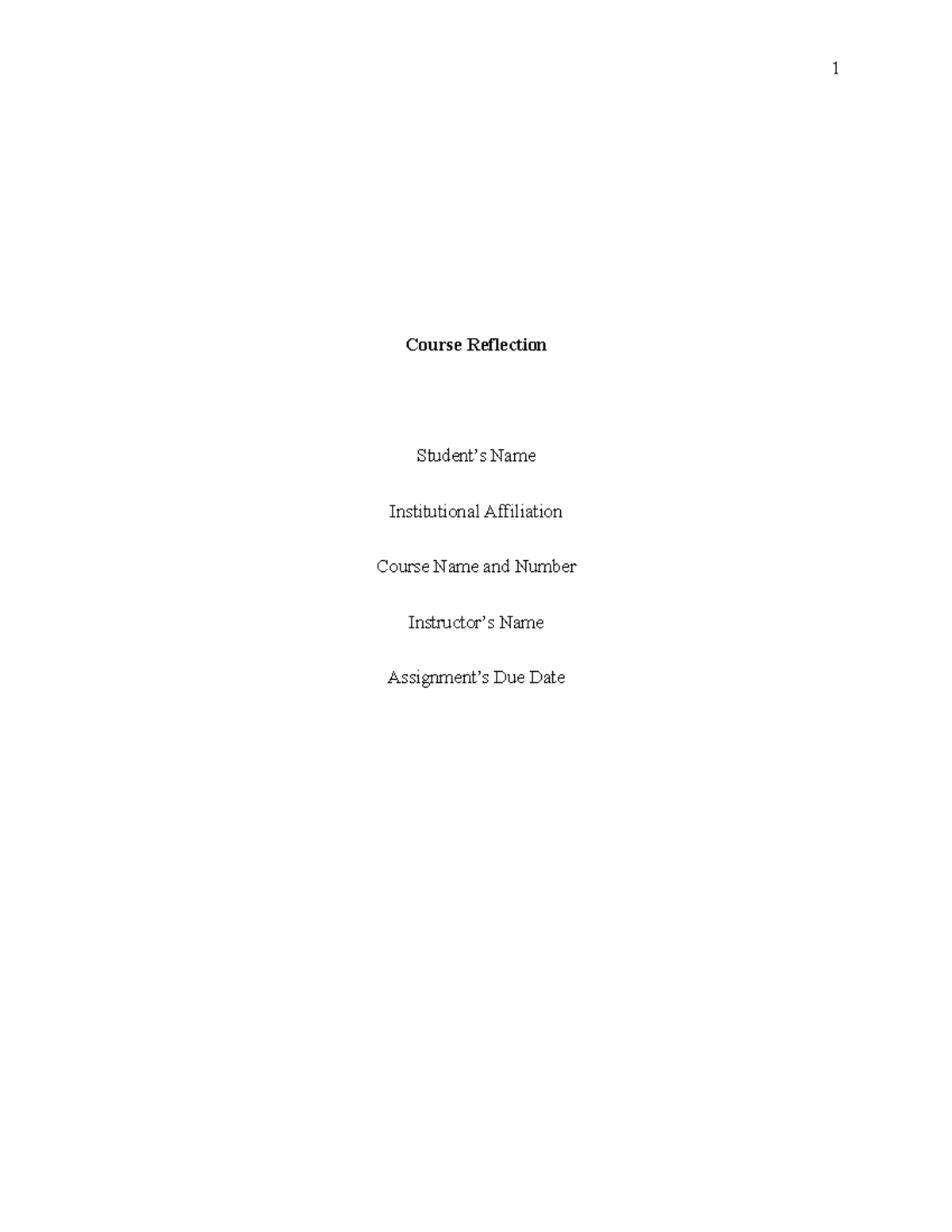 Course Reflection - NUR 3065C - Course Reflection Student’s Name ...