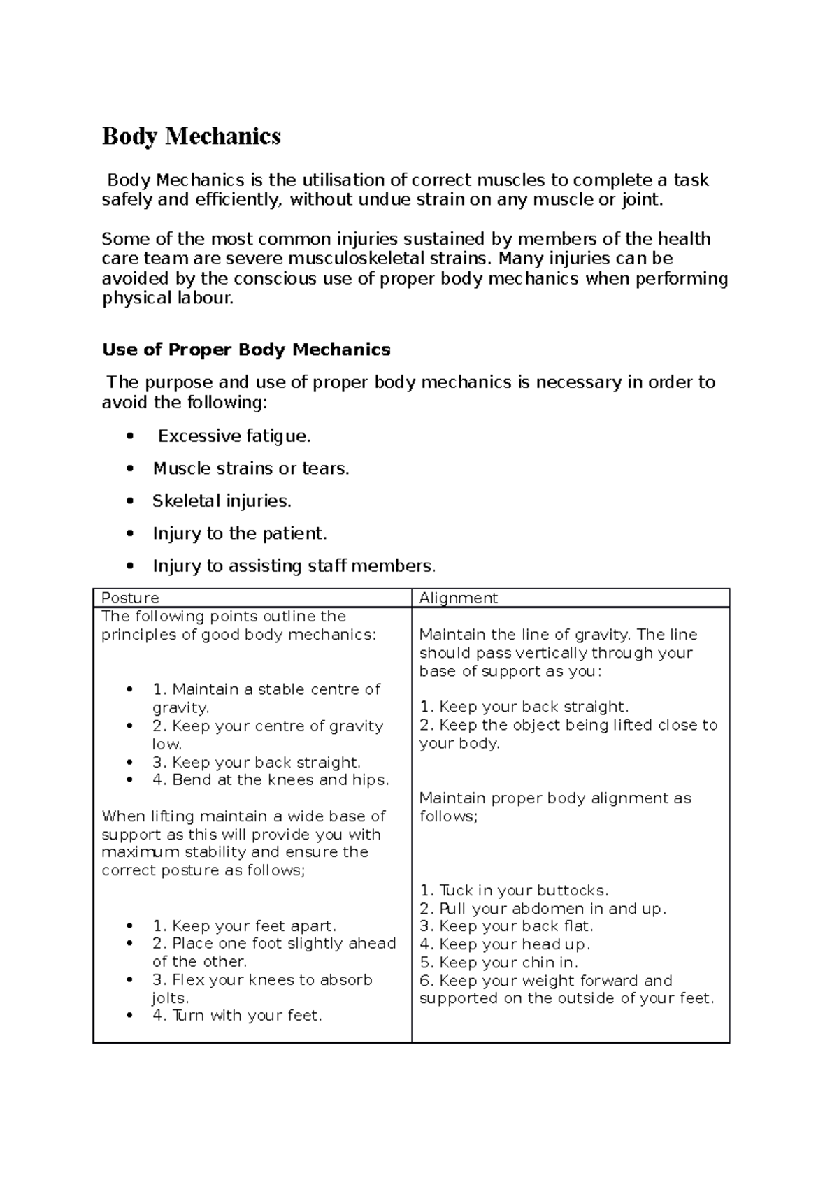 Body Mechanics HELATH Body Mechanics Body Mechanics is the