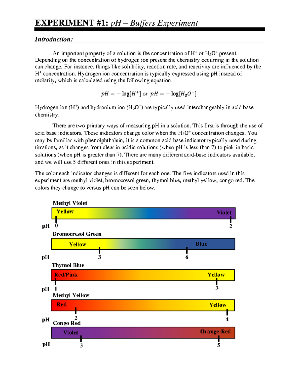 Exp Buffers V2 EXPERIMENT 1 pH Buffers Experiment Introduction
