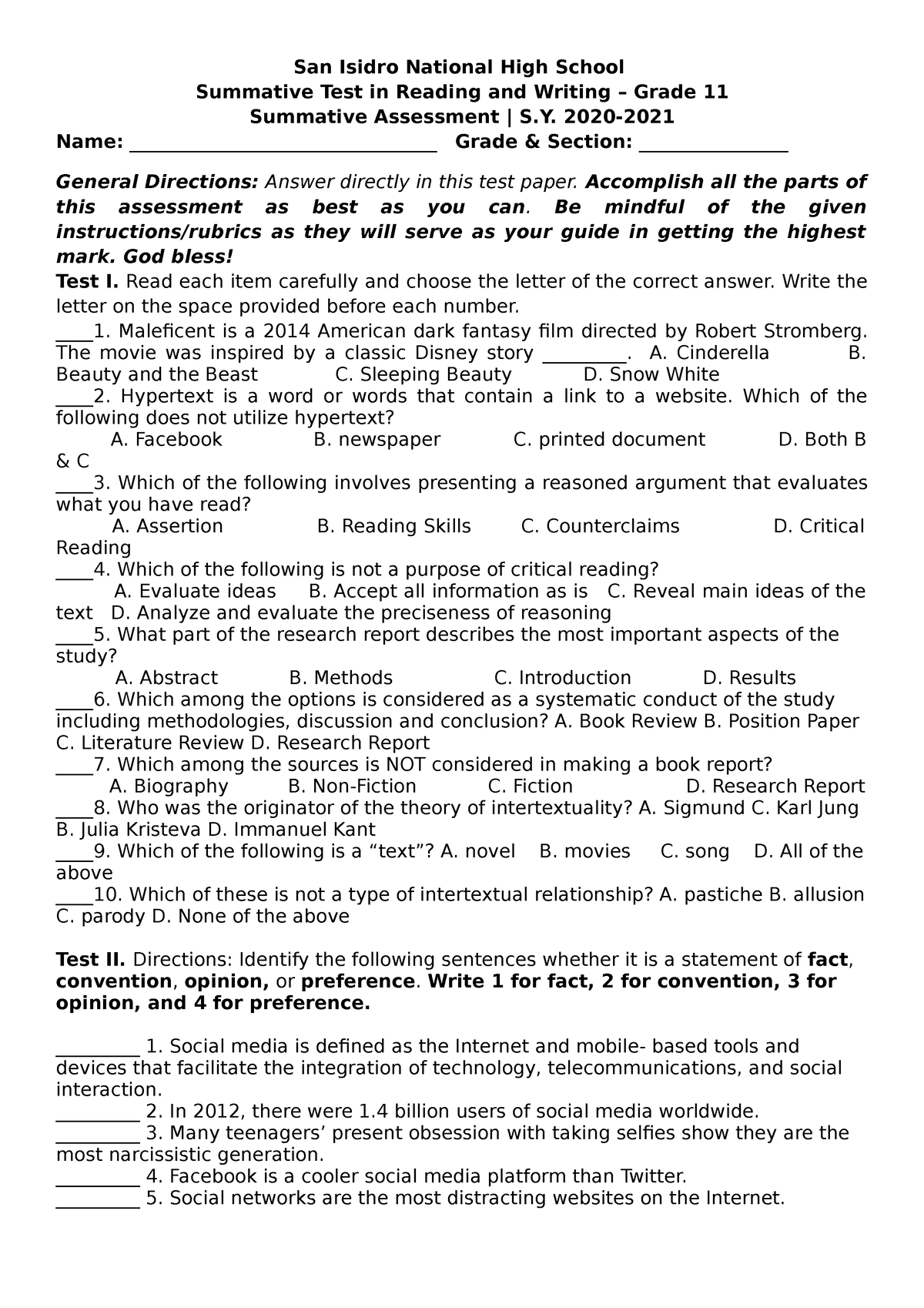 1st Summative Test In Mapeh Worksheet Riset Aral Pan 10 3rd Quarter