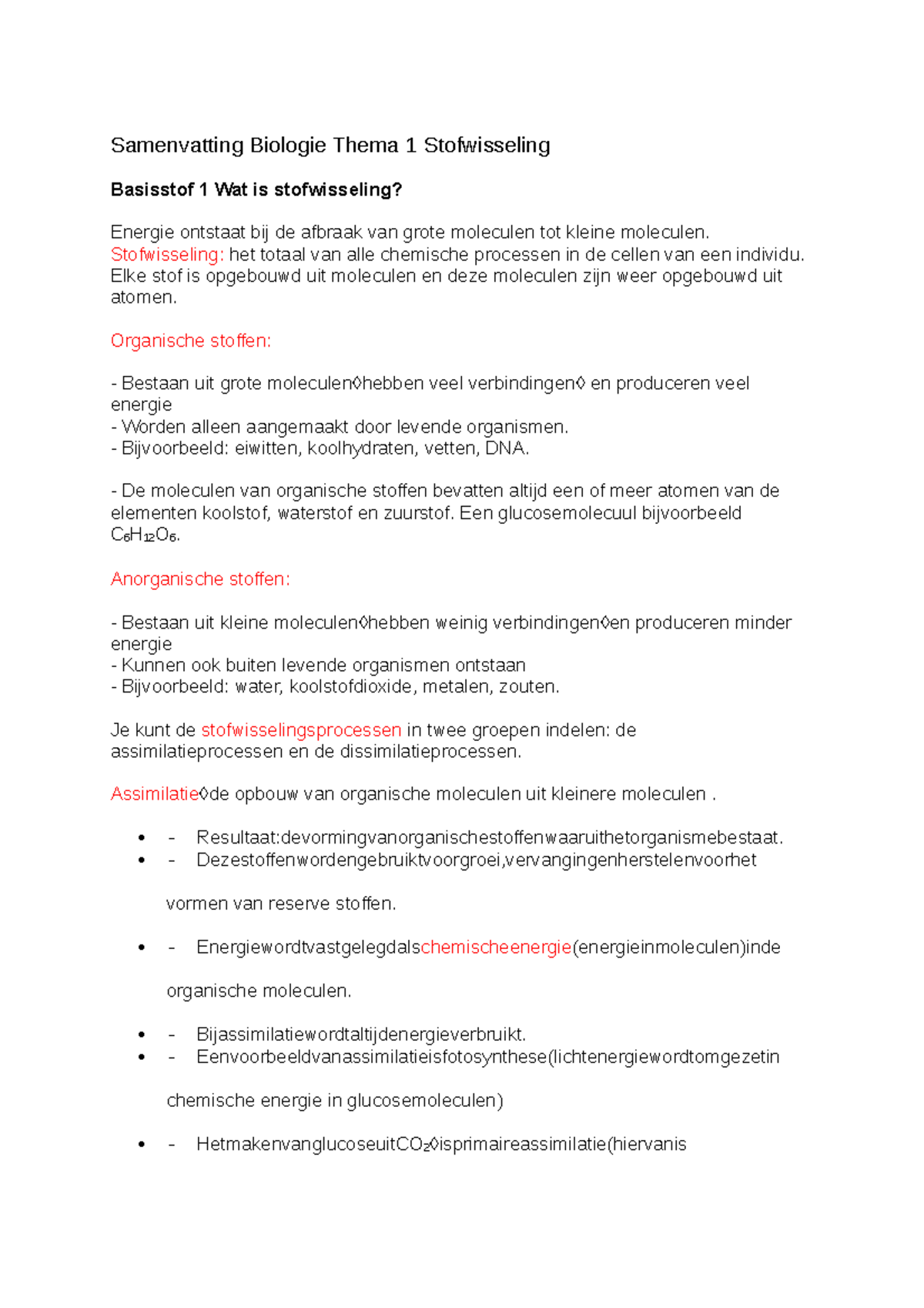 Samenvatting Biologie Thema 1 Stofwisseling - Samenvatting Biologie ...