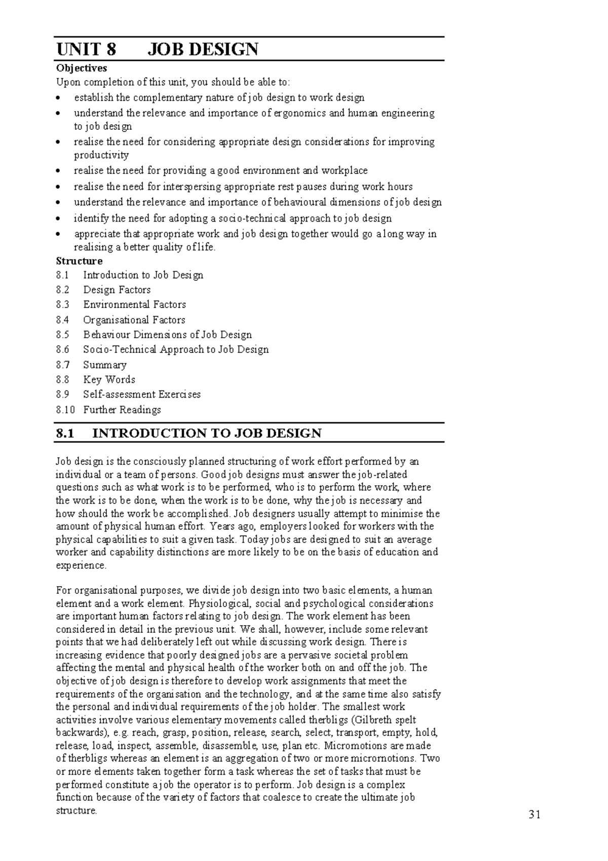 Unit 8 JOB Design - Job Design UNIT 8 JOB DESIGN Objectives Upon ...